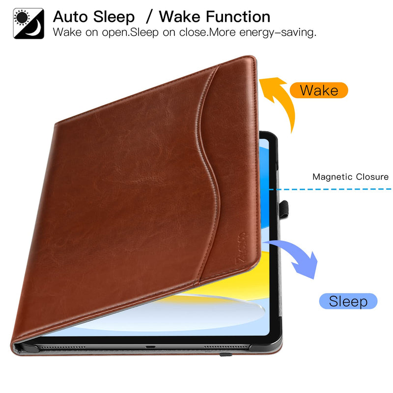  [AUSTRALIA] - ZtotopCases for New iPad 10th Generation Case 10.9 Inch 2022, Premium PU Leather Business Folio Stand Cover with Slot, Auto Wake/Sleep, Multi-Angles for iPad 10th Gen 10.9" Case, Brown