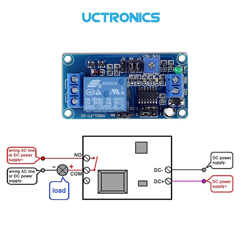  [AUSTRALIA] - UCTRONICS DC 12V Time Delay Relay Module with Plastic Enclosure, On Delay and Off Delay for Automobile, Raspberry Pi, Industrial Control, and Other Electronic Projects