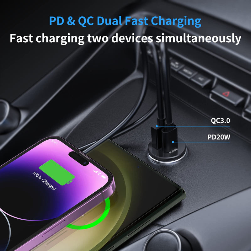  [AUSTRALIA] - Syncwire USB C Car Charger 38W Fast USB Car Charger PD&QC 3.0 Dual Port [Super Mini & All Metal] Car Adapter Cigarette Lighter Compatible with iPhone 14/13/12/12 Pro/12 Pro Max, Samsung S23 and More PD+QC 3.0