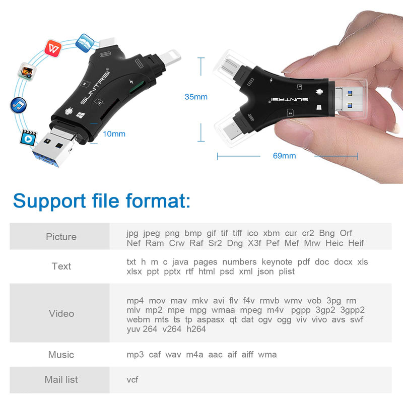 SD Card Reader for iPhone / ipad / Android / Mac / Computer / Camera,4 in1 Micro SD Card Reader Trail Camera Viewer, Portable Memory Card Reader SD Card Adapter Compatible with SD and TF Cards(Black) black - LeoForward Australia