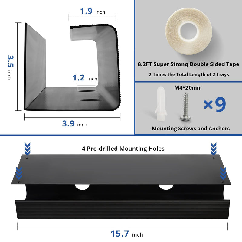  [AUSTRALIA] - ZhiYo Large Capacity Under Desk Cable Management Trays 2 Pack & 6.6ft - 1 inch Cable Sleeve Bundle