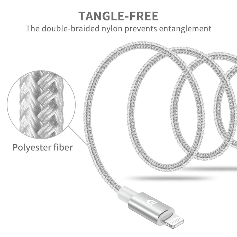 UNBREAKcable iPhone Charger Lightning Cable 3.3ft/1M - [Upgraded C89 Apple MFI Certified] Nylon Braided USB Fast Charging Cord for iPhone 12 11 XS Max XR X 8 7 6s 6 Plus SE, iPad, iPod - Silver 1M - LeoForward Australia