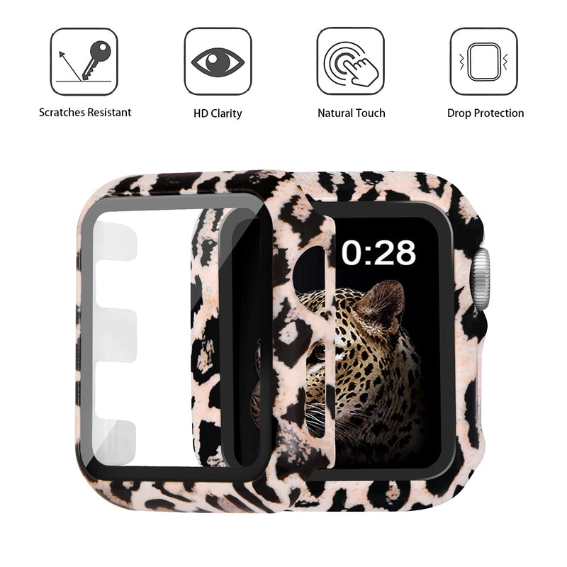  [AUSTRALIA] - MNBVCXZ Compatible with Apple Watch Band 40mm 38mm 42mm 44mm with Apple Watch Screen Protector Case,iWatch SeriesSE 6 5 4 3 Silicone Leopard Print Sport Strap band Black Leopard