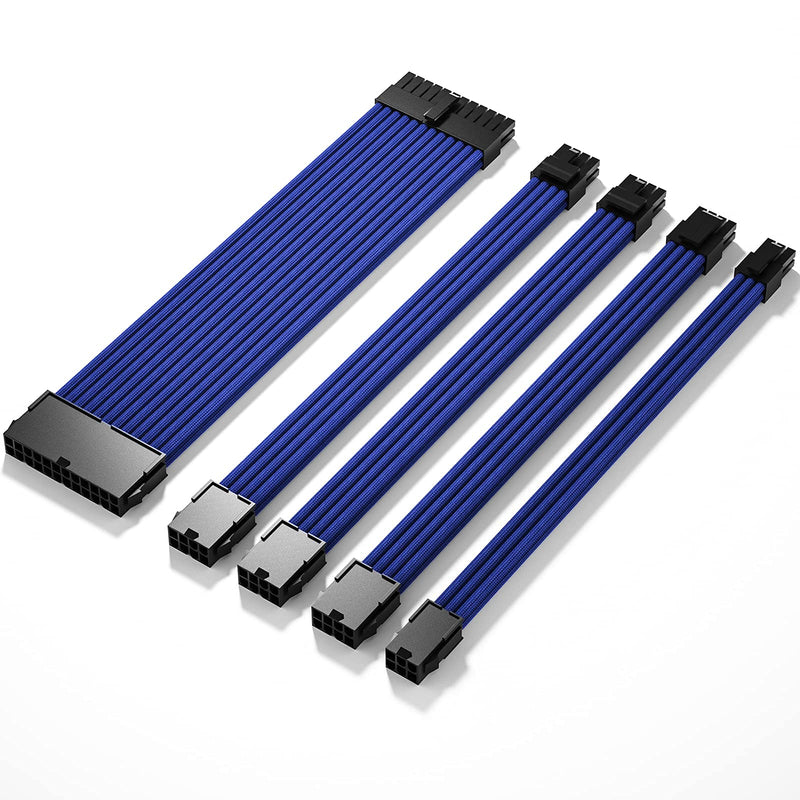  [AUSTRALIA] - Arenel Sleeved Cable, Blue PC PSU Extension Cable Kit, 18AWG 24Pin ATX / 8 (4+4) Pin EPS / 8 (6+2) Pin PCIE / 6Pin PCI-E Power Supply Cable with Combs, 30CM 5 Pack
