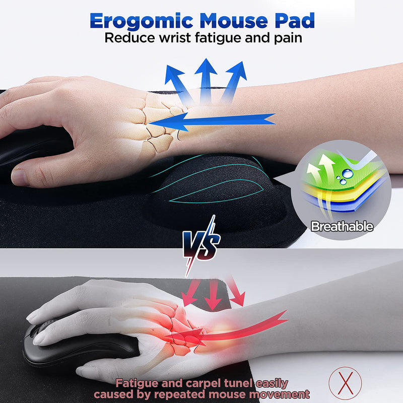 Gimars Large Smooth Superfine Fibre Memory Foam Ergonomic Mouse Pad Wrist Rest Support - Mousepad with Nonslip Base for Laptop, Computer, Gaming & Office black - LeoForward Australia