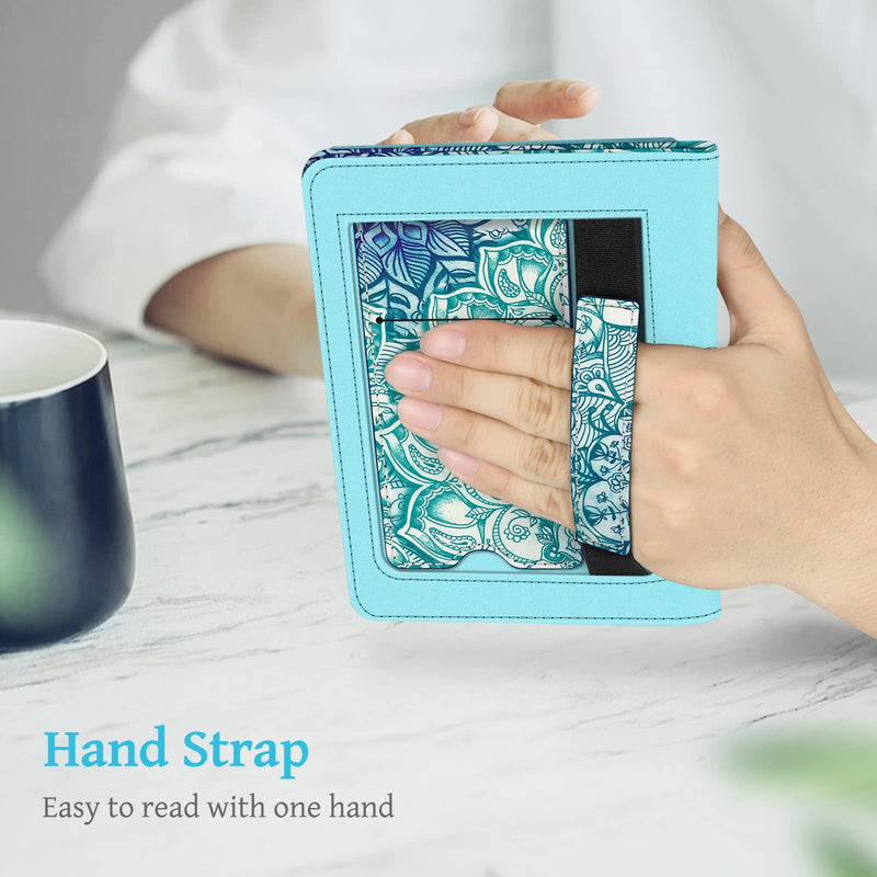  [AUSTRALIA] - Fintie Stand Case for 6.8" Kindle Paperwhite (11th Generation-2021) and Kindle Paperwhite Signature Edition - Premium PU Leather Sleeve Cover with Card Slot and Hand Strap, Emerald Illusions Z-Emerald Illusions