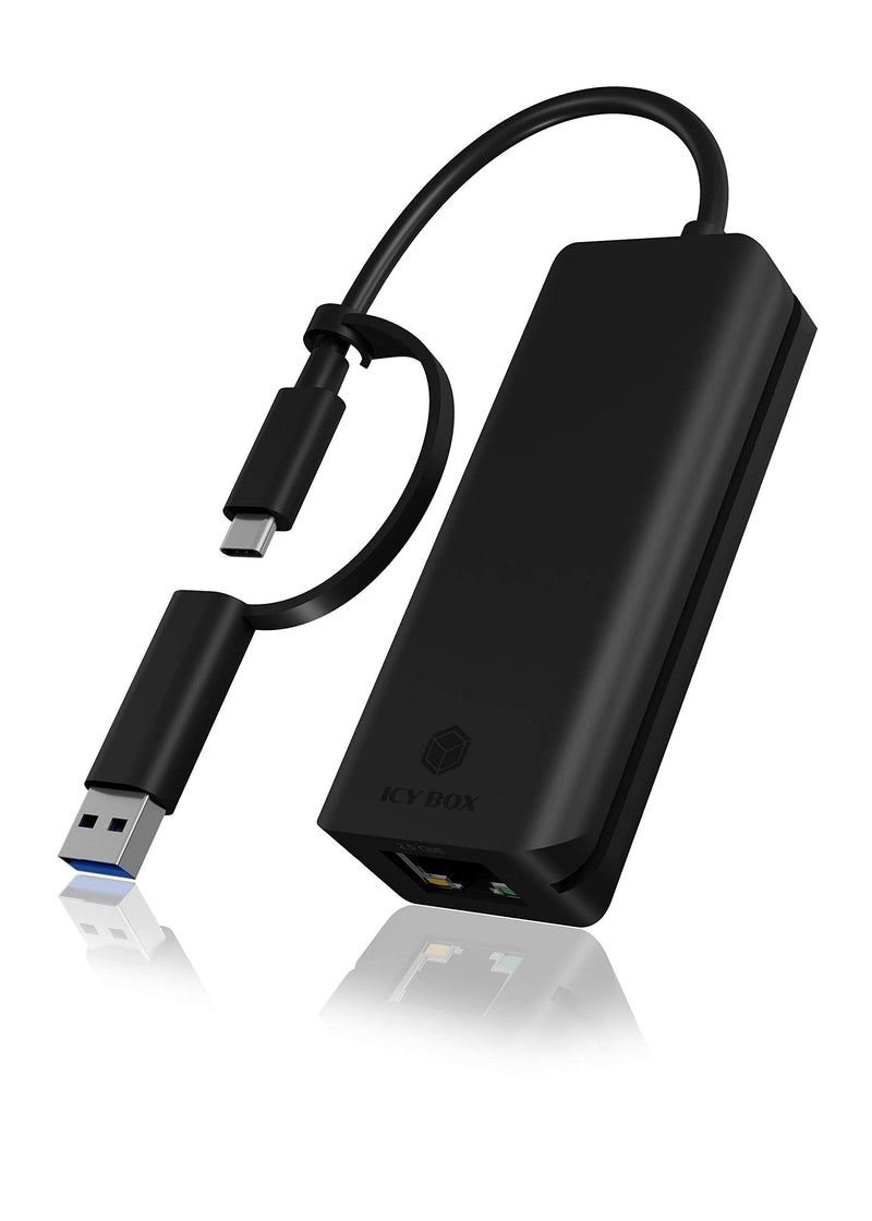  [AUSTRALIA] - ICY BOX 2.5G USB C and USB to Ethernet Adapter, 2-in-1 Adapter Compatible with USB C/Thunderbolt 3 or USB 3.0, USB-C to RJ45 2.5 Gigabit LAN Compatible with Mac and Windows