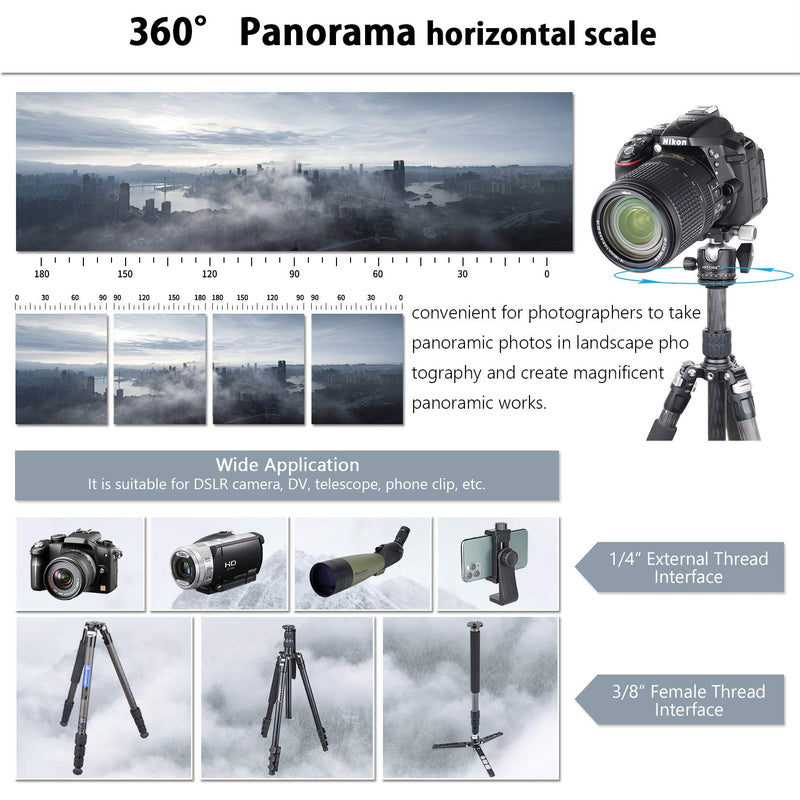  [AUSTRALIA] - Low Profile Ball Head 36mm Stability Panoramic Tripod Head 360 Rotating Professional Metal Ballhead with 1/4 inch QR Plate for DSLR Cameras Tripods Monopods Camcorder Slider Max Loading 33lbs/15kg 36mm Low Profile