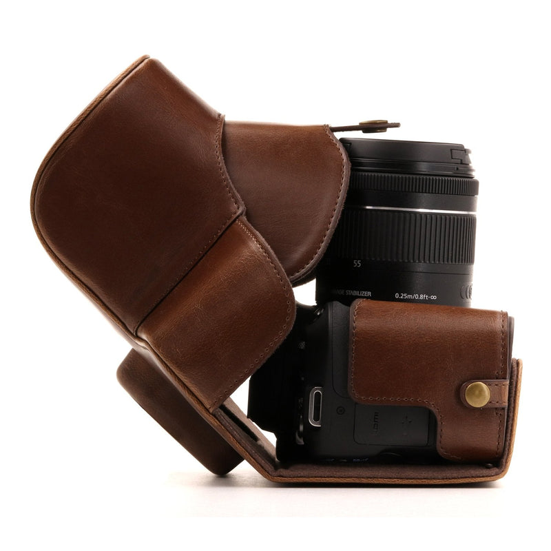  [AUSTRALIA] - MegaGear Ever Ready Leather Camera Case Compatible with Canon EOS Rebel SL3, Kiss X10, Rebel SL2, Kiss X9 18-55mm Lens Dark Brown