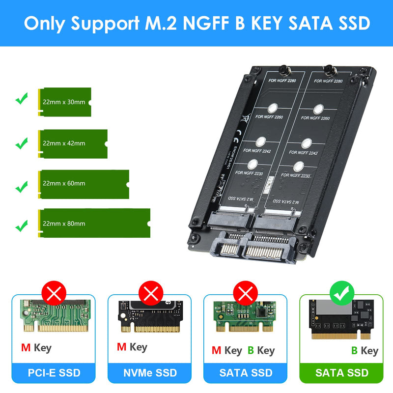  [AUSTRALIA] - BEYIMEI M.2 NGFF to SATA3.0 Adapter Card, Dual M.2 B-Key SSD to 6G Interface Adapter Card, SATA to Dual M.2 SATA 2.5'' SSD (JBOD) BLACK-SATA 22PIN to Dual M.2 B-Key