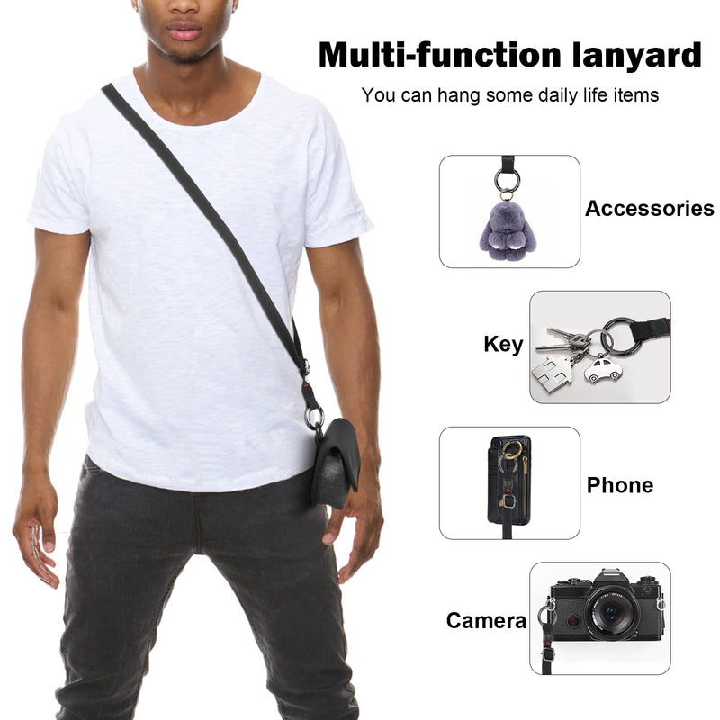  [AUSTRALIA] - Desing Wish Long Crossbody Lanyard Anti-Lost Cross Body Strap for Men/Women Cotton Strap Holder Lanyard for Key Phone Camera Black Lanyard