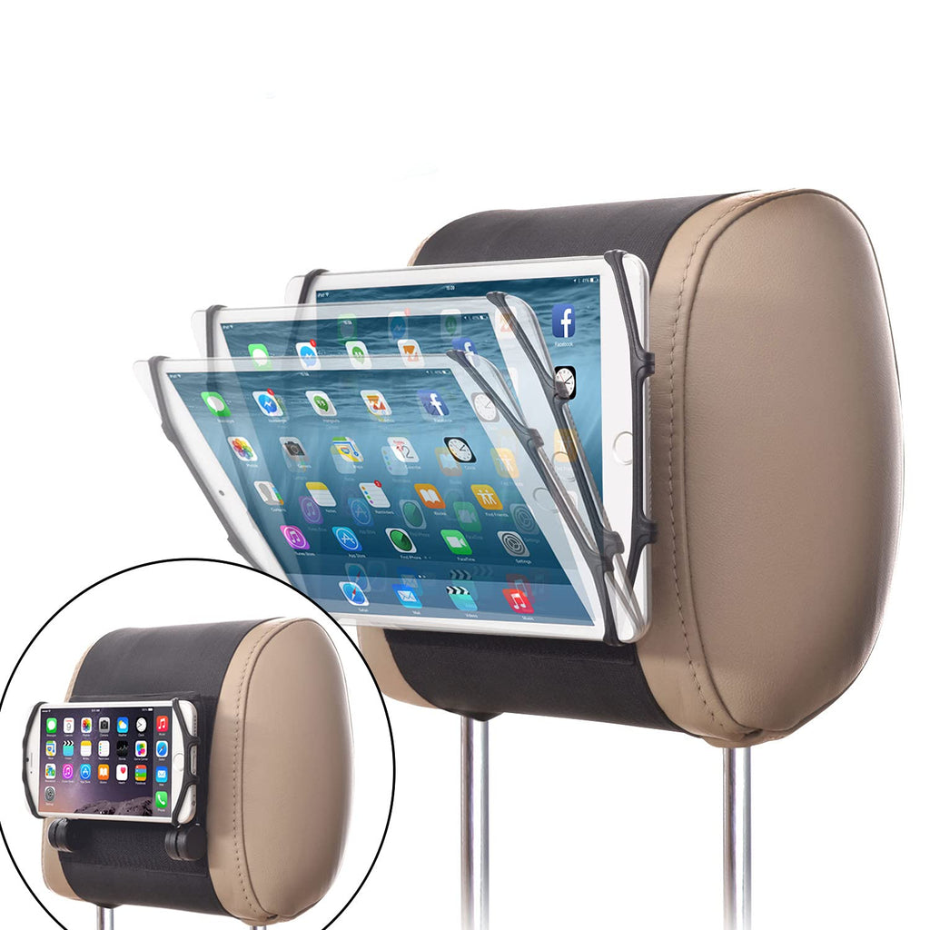  [AUSTRALIA] - Car Headrest Mount Holder TFY Angle Adjustable Car Headrest Mount Holder with Silicon Holding Net for Phones and Tablets
