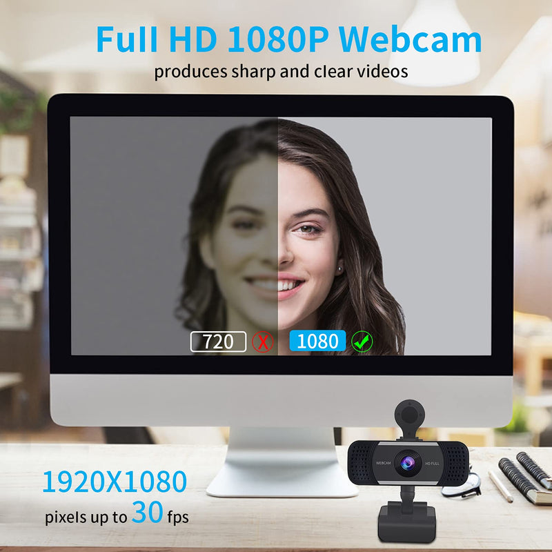  [AUSTRALIA] - 1080P Webcam HD Web Camera, HD Webcam with Microphone & Privacy Cover Laptop Desktop Full HD Camera Video Webcam for Recording/Calling/Conferencing/Gaming/Teams