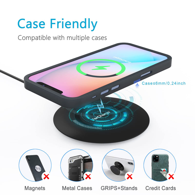  [AUSTRALIA] - Slim Wireless Charger, 15W Fast Wireless Charging Pad Compatible with iPhone 14/13/12/12 Pro Max/12 Mini/11/XR/X/8 Plus, Samsung Galaxy S21/S20 Ultra/S10/S9/Note 10, Pixel 7/6 Pro/5/4 XL (No Adapter) Black