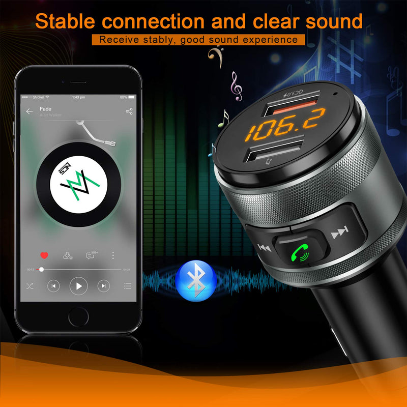  [AUSTRALIA] - IMDEN Bluetooth 5.0 FM Transmitter for Car, 3.0 Wireless Bluetooth FM Radio Adapter Music Player FM Transmitter/Car Kit with Hands-Free Calling and 2 USB Ports Charger Support USB Drive