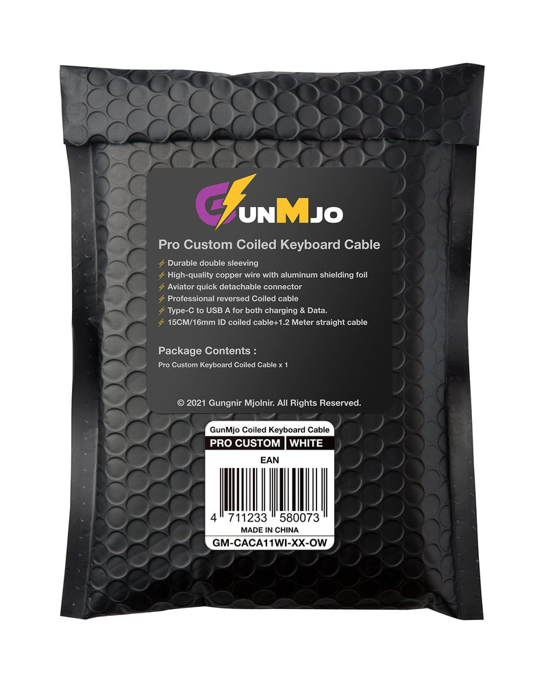  [AUSTRALIA] - GunMjo Pro Custom Coiled USB C Cable for Gaming Keyboard, Double-Sleeved Mechanical Keyboard Cable with Detachable Metal Aviator, 1.5M USB-C to USB-A, White Color