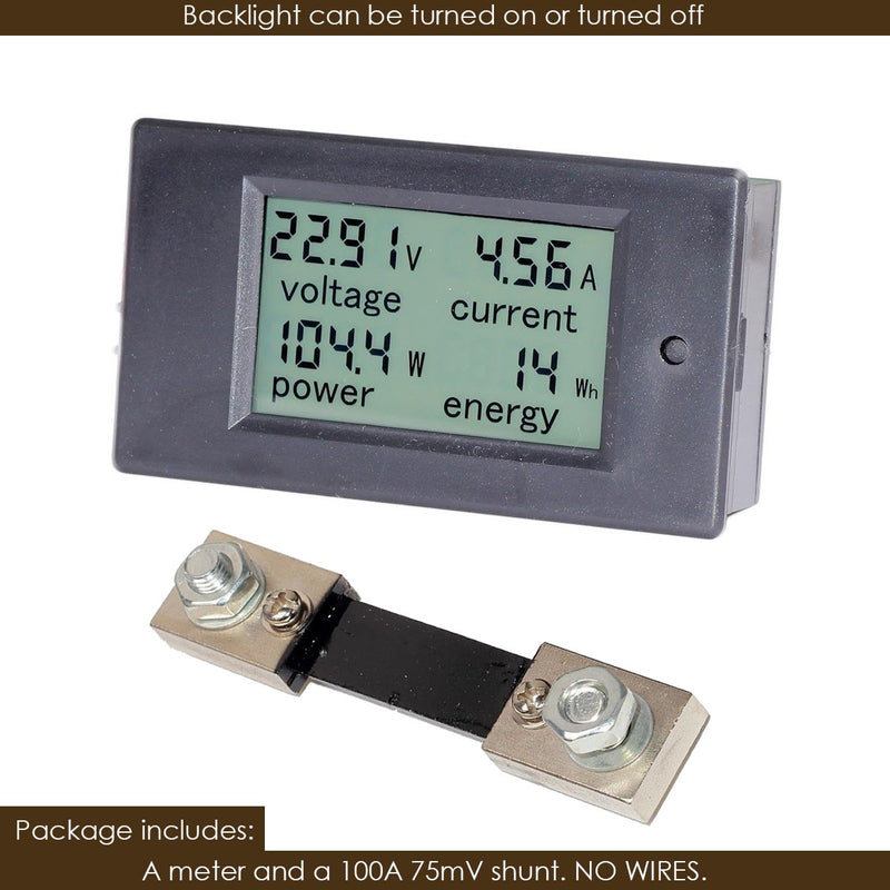  [AUSTRALIA] - bayite DC 6.5-100V 0-100A LCD Display Digital Current Voltage Power Energy Meter Multimeter Ammeter Voltmeter with 100A Current Shunt