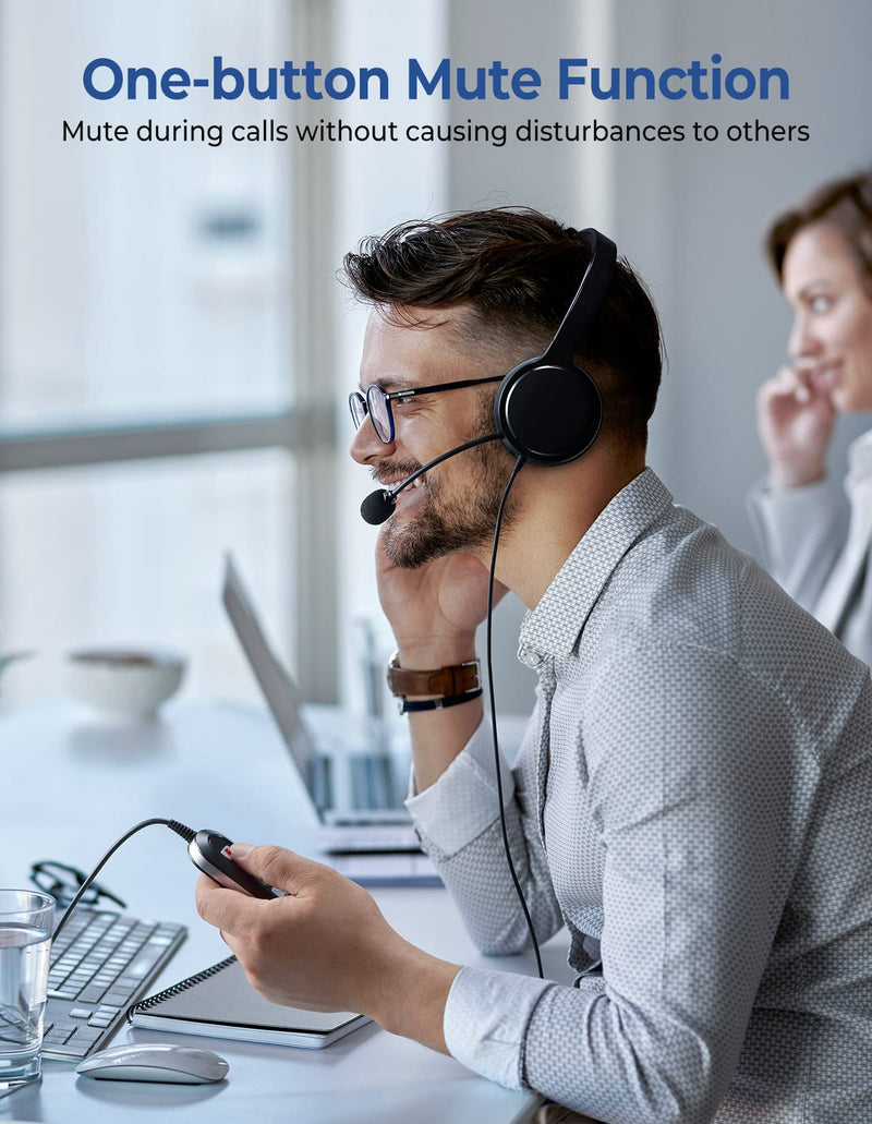  [AUSTRALIA] - USB Headset with Microphone for PC Laptop, 3.5mm Headphone with Microphone Noise Canceling&Volume Control, Computer Headset with Mute&Sidetone for VoIP Skype MS Teams Online Conference Class (2 Pack) 2 Pack
