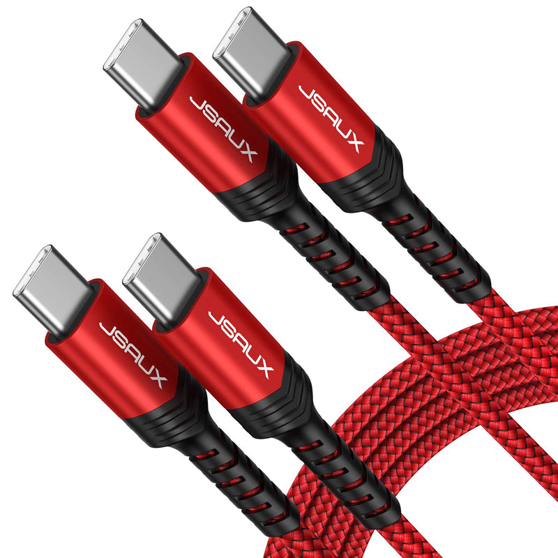  [AUSTRALIA] - USB C to USB C Cable 60W, JSAUX[2-Pack 6.6ft]USB Type C Charger Fast Charging Braided Cord Compatible with Samsung S22 Plus/S22 ultra/S21/S20/a52, iPad Pro 12.9 5th/Air 4/Mini, Google Pixel 6 Mac-Red 6.6ft+6.6ft Red