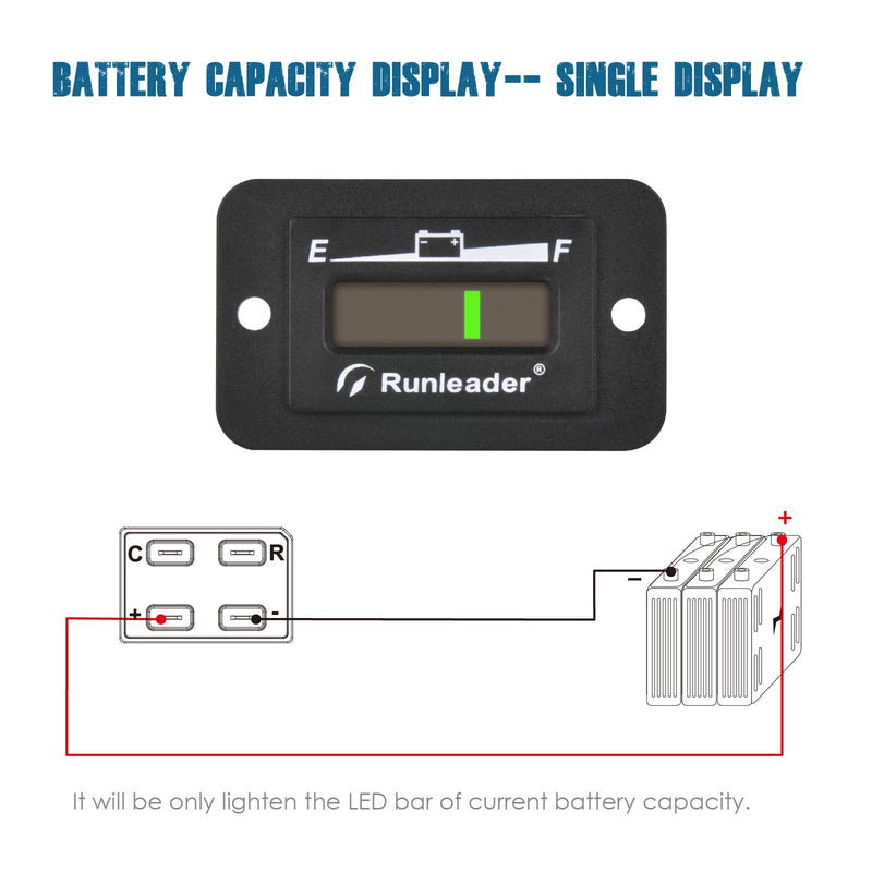 Runleader 12V 24V 36V 48V LED Battery Indicator, Battery Capacity Meter,Monitor of Battery Charge &Discharge for Golf Cart Electric Vehicle Star Car Stacking Machine Alternator. (12/24V) 12/24V - LeoForward Australia