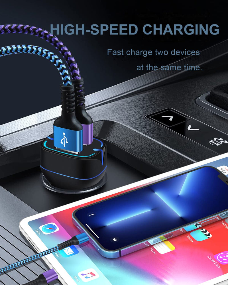  [AUSTRALIA] - Phone Car Charger, Dual Port Cigarette Lighter Adapter + 2Pack-3FT Lightning Cables Fast Charging for iPhone 14 13 12 Pro Max Mini 11Pro 10 SE X XR XS Max 8, Lightening Wire 3FT + Car Phone Cargador