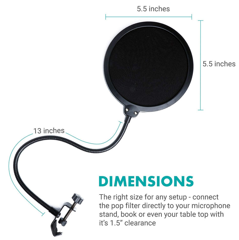  [AUSTRALIA] - Movo PF-6 Dual Layer Nylon Mesh Microphone Pop filter, Gooseneck Arm and Clamp Mount. Pop Filter Delivers Professional Sound Quality Compatible with Blue Yeti, Blue Snowball Microphones and more