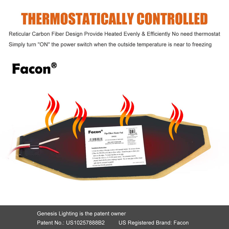  [AUSTRALIA] - Facon 3" x 8" RV Elbow Pipe Heater Pad, Work for 1-1/2" Elbow Pipe on RV, Camper, Travel Trailer and Motorhome, 12V DC(Pack of 3) Pack of 3