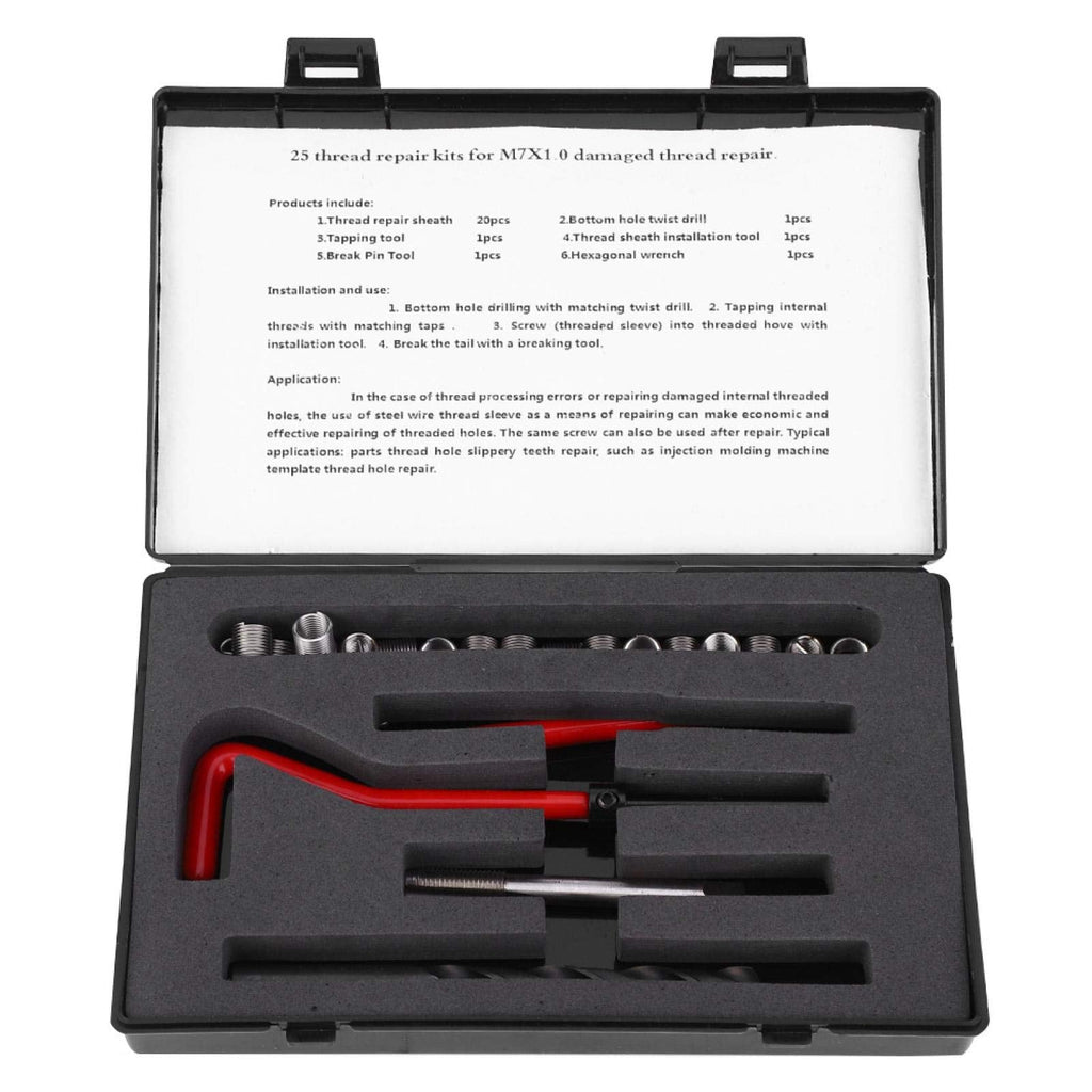  [AUSTRALIA] - 25Pcs Thread Repair Kit M7 x 1 Thread Inserts Stainless Steel Twisted Drill Wrench Threaded Insert Tap Insertion Tool for Auto Parts