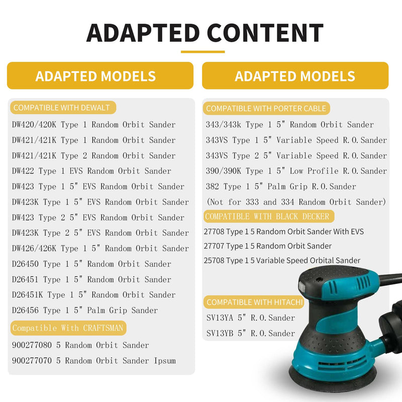  [AUSTRALIA] - Sander Pads for Dewalt, 5" 8-Hole Replacement Hook and Loop Sanding Disc Metal Back and Rubber Pads Compatible with DeWalt DW421, DW422, DW423, DW426, D26451or Porter Cable 343/343K, 390/390K 1