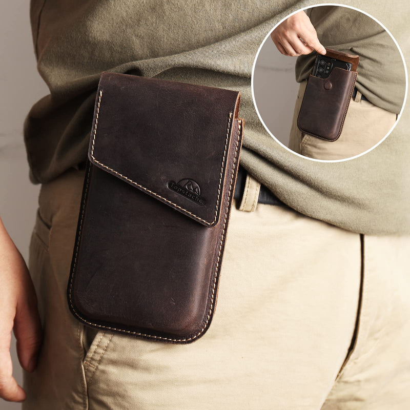  [AUSTRALIA] - Topstache Leather Phone Holster,Samsung S22 Plus Belt Holder, iPhone 13 Pro Max Case for Belt,Universal Phone Pouch with Belt Clip for iPhone 14 Pro Max, Flip Cellphone Cases Darkbrown