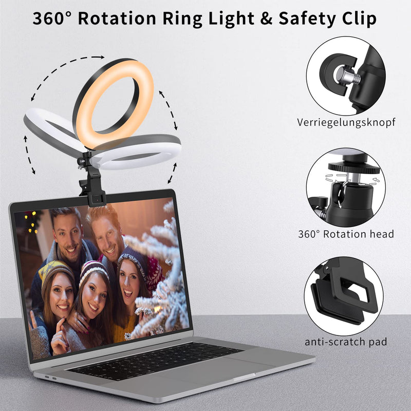  [AUSTRALIA] - Yarrashop Ring Light Clip on Laptop/Computer Monitor/Phone, Video Conference Lighting Kit for Zoom Meeting, Webcam Lighting, Remote Working, Live Streaming Black