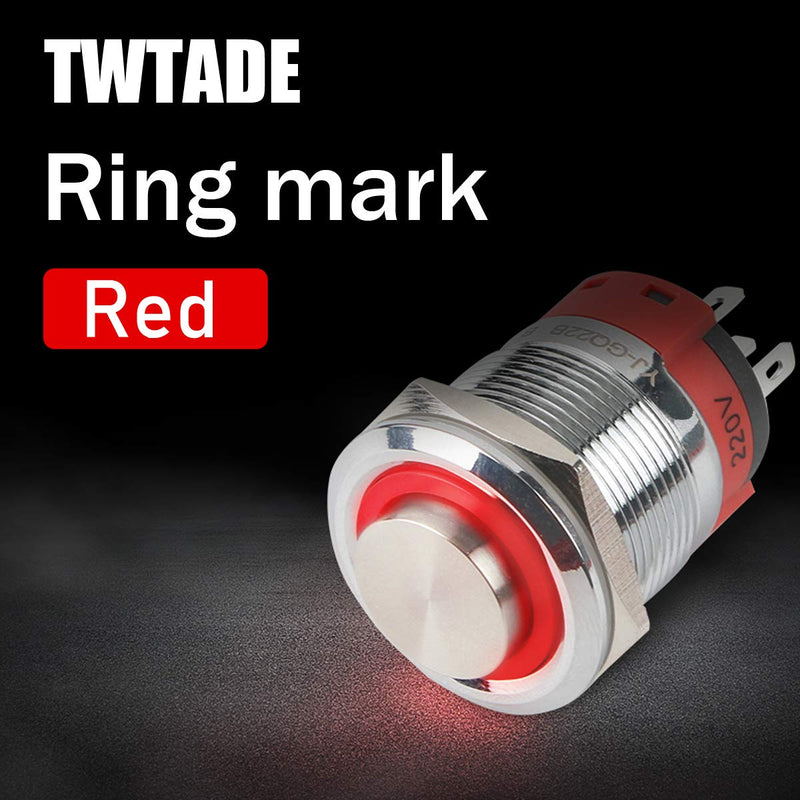 TWTADE 22mm Waterproof Latching High Head Metal Push Button Switch 7/8'' 10A DC12V Stainless Steel Shell (Red) LED Ring Switch 1NO 1NC with Wire Socket Plug YJ-GQ22AH-L-R Red 22mm-Latching-High Head - LeoForward Australia