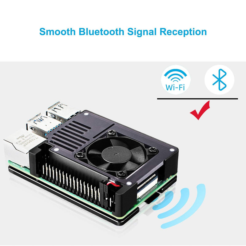  [AUSTRALIA] - Smraza Raspberry Pi 4 Case, Metal Case for Raspberry Pi 4 Model B with Cooling Fan 35MM, Pi 4B Case Aluminum Alloy Enclosure with 4 PCS Heatsinks Pillar Thermal Adhesive Black (RPI Board Not Included)