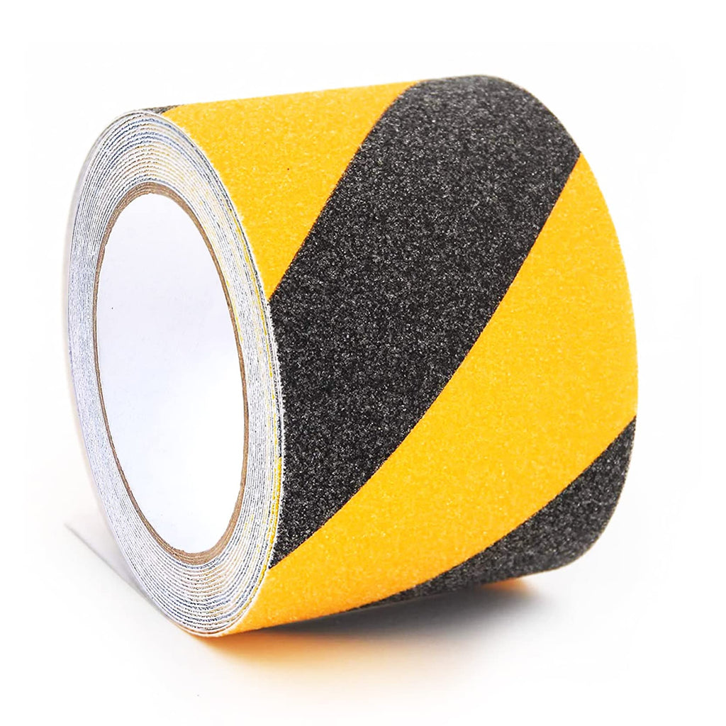  [AUSTRALIA] - 4" X 16.4ft Grip Tape, MYANGHAOT Non Slip Safety Anti Slip Tape for Stairs Steps Black/Yellow Non Skid Tread High Traction Friction/Strong Grip Abrasive Adhesive Hazard Caution Tape