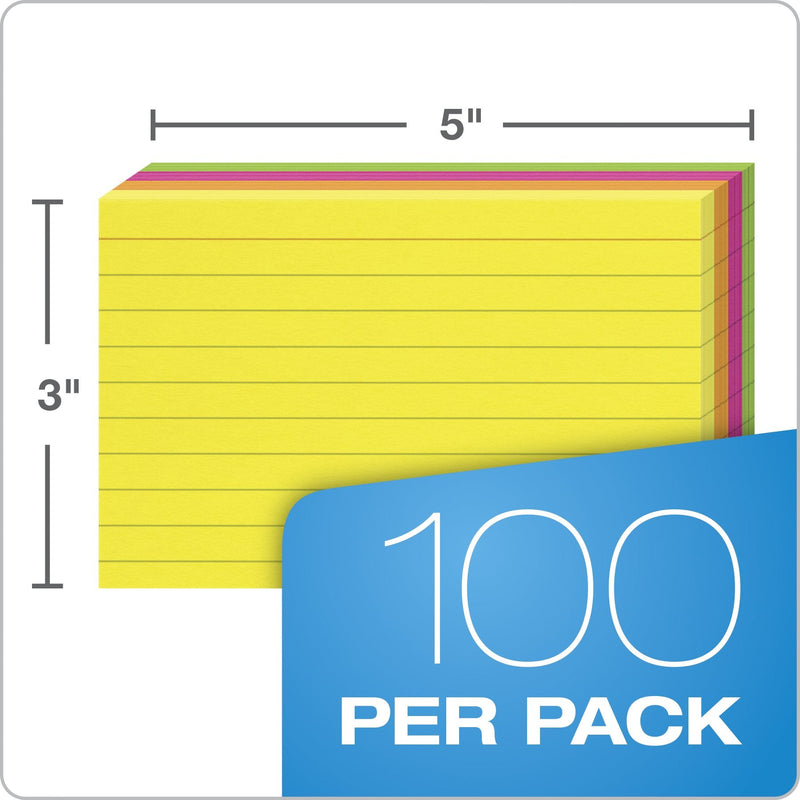  [AUSTRALIA] - Oxford Neon Index Cards, 3" x 5", Ruled, Assorted Colors, 100 Per Pack (40279) 3 x 5 100-Count