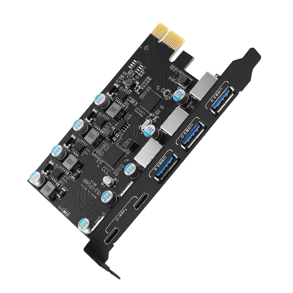  [AUSTRALIA] - PCIe Card (3xUSB-A, 2xUSB-C) 5-Port USB3.0 PCI Express Expansion Card PC Host Card 5Gbps for Windows 11/10/8/7/XP Linux and MAC OS 10.8.2 Above 3xUSB3.0-A+2xUSB-C PCIe Card