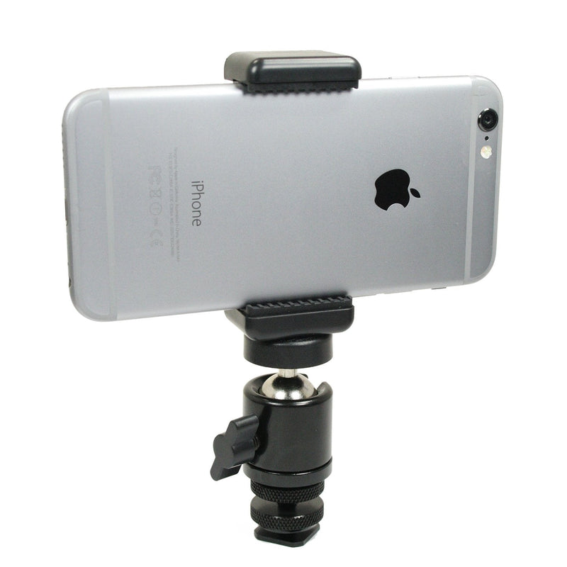  [AUSTRALIA] - Livestream® Gear - Locking Ball Head with Phone Holder and Hot Shoe Adapter Set for use with DLSR or Tripod. Easily Attach Phone Mount w/Ball Head, or Other 1/4"-20 Parts. (Ball Head Phone Set)