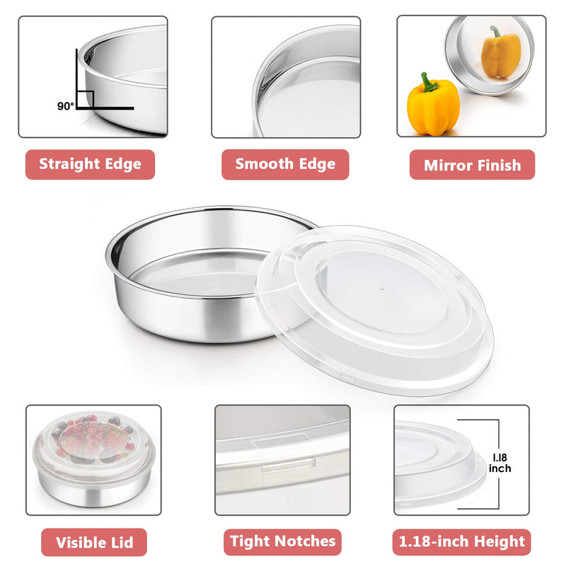  [AUSTRALIA] - 8-inch Round Baking Cake Pan with Lid Set (2 Pans + 2 Lids), P&P CHEF Stainless Steel Birthday Cake Pan and Plastic Cover, Leakproof Pan & Raised Plastic Lid, Reusable & Durable, Dishwasher Safe 8 inch (2 Pans + 2 Lids)