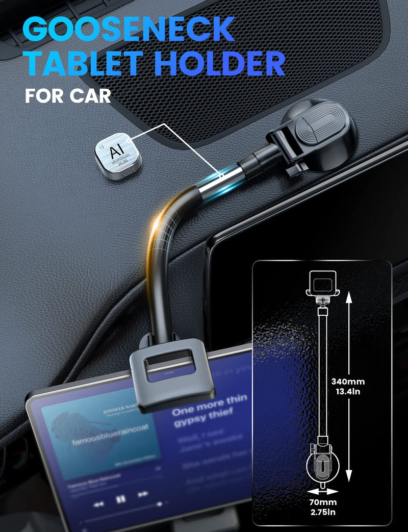  [AUSTRALIA] - eSamcore Tablet Holder for car, 1.57" Extra Deep Clamp iPad Holder for Car Dashboard Gooseneck iPad Car Mount Car Tablet Holder Windshield Suction Cup Mount for 6"-11" Tablet Tablet Holder For Car Dashboard