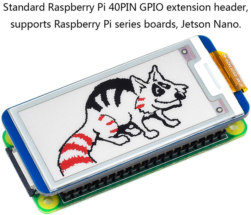  [AUSTRALIA] - 2.13inch E-Ink Display HAT for Raspberry Pi 4B/3B+/3B/2B/Zero/Zero W/WH and Jetson Nano, 212x104 Pixel White Black Red Three-Color SPI Interface No Backlight