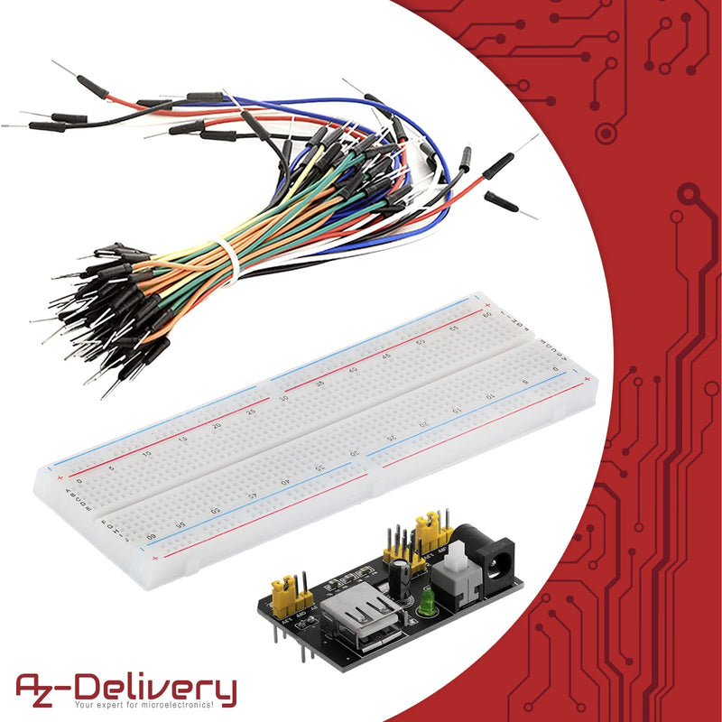  [AUSTRALIA] - AZDelivery 3 x MB 102 Breadboard Kit - 830 Breadboard, power supply adapter 3.3V 5V, 65pcs jumpers compatible with Arduino including ebook!