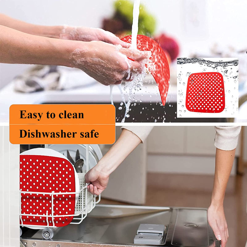  [AUSTRALIA] - ZEPELOFFY 2 Pack 8.5 Inch Square Air Fryer Liners, Reusable Food-Grade Silicone Mat, Non-stick Heat Resistant Air Fryer Accessories