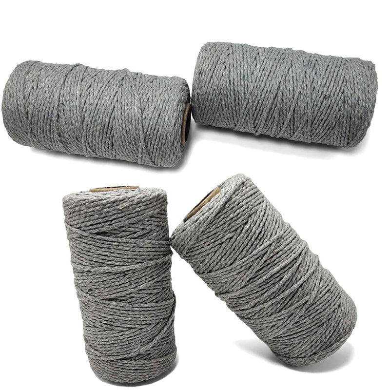  [AUSTRALIA] - Yzsfirm 2 Roll 2mm Cotton Twine Rope,656 Feet Gray Bakers Twine String for DIY Crafts and Gift Wrapping 13 Gray 2mm(2 Pcs)