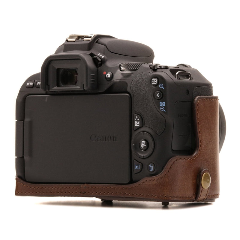  [AUSTRALIA] - MegaGear Ever Ready Leather Camera Case Compatible with Canon EOS Rebel SL3, Kiss X10, Rebel SL2, Kiss X9 18-55mm Lens Dark Brown