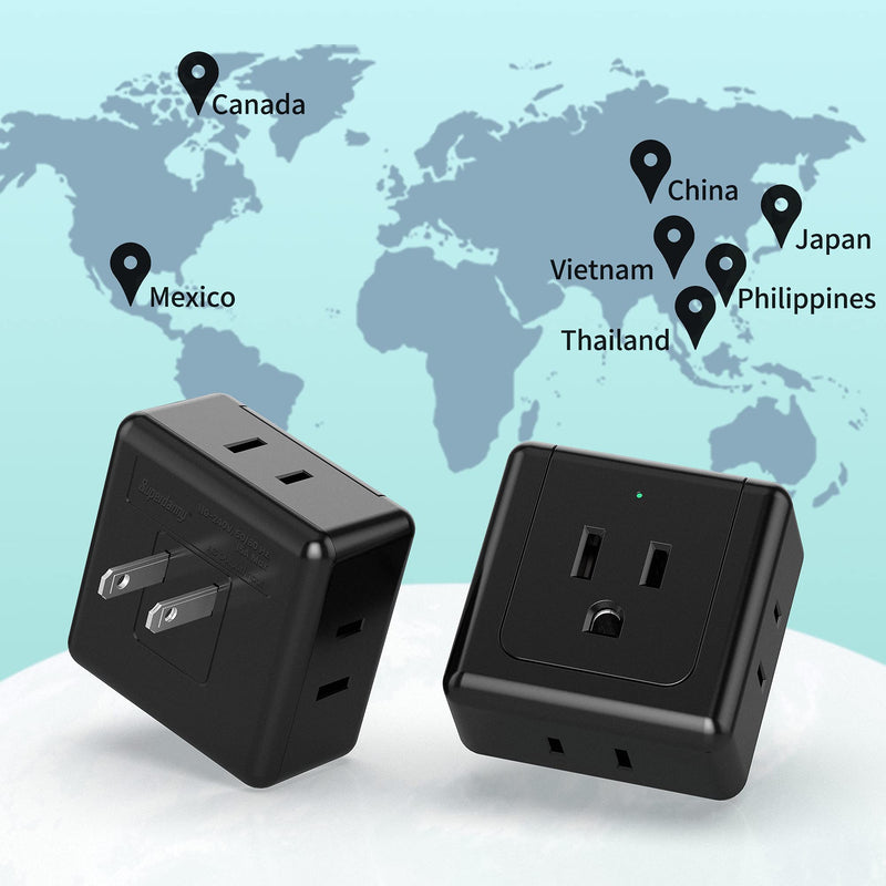  [AUSTRALIA] - 【2 Pack】2 prong to 3 prong outlet adapter,5 Way Wall Outlet Extender Wall Outlet Splitter,Japan Travel Power Splitter for USA to Japanese,Wall Plug Extender Outlet Adapter Plug Dorm Black 2-Prong Black-2 Pack