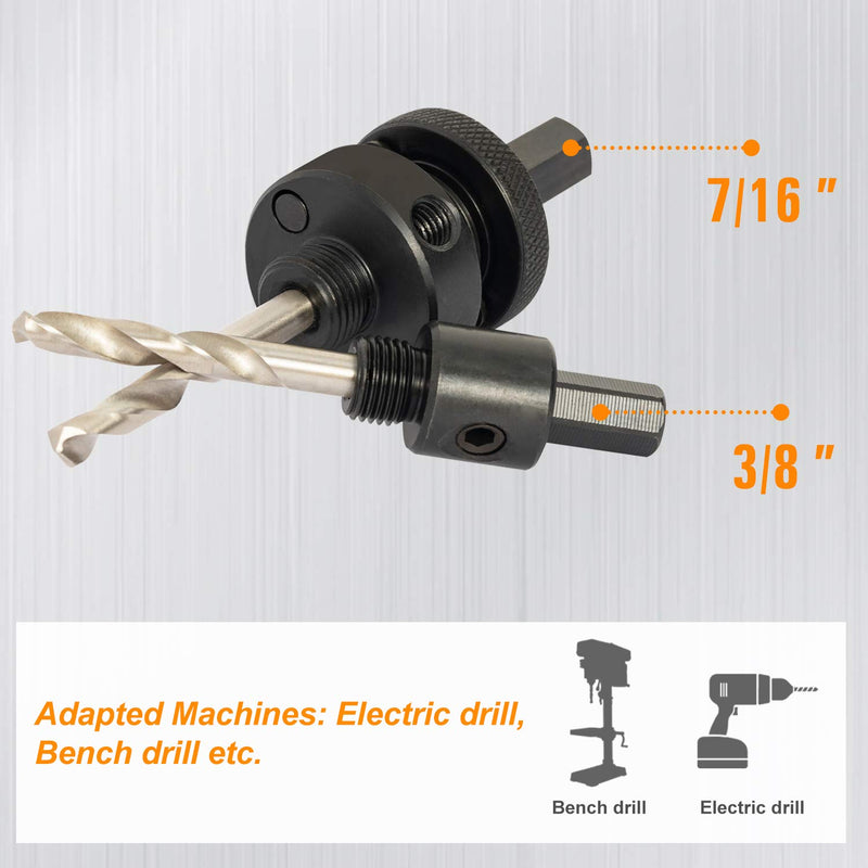 SUNGATOR Hole Saw Mandrel, 4-Piece Hole Saw Arbor Set, 7/16" and 3/8" Shank Fit 3/4-Inch to 6-Inch Diameter, Including Medium Adapter and HSS Pilot Drills Suitable for Common Brand Hole Saws - LeoForward Australia