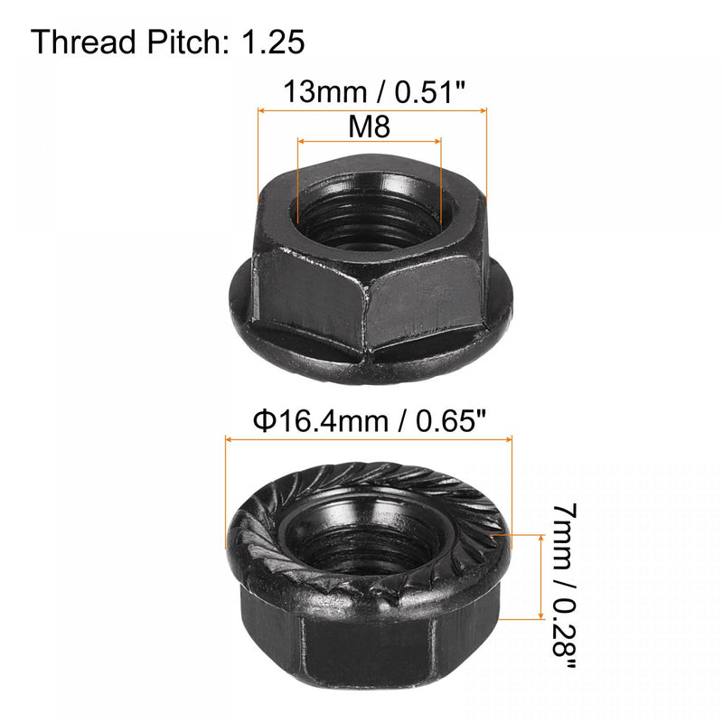  [AUSTRALIA] - uxcell M8 Serrated Flange Hex Lock Nuts, Carbon Steel Black Oxide Finished 50pcs