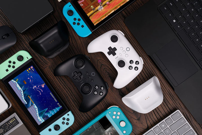  [AUSTRALIA] - 8Bitdo Ultimate Bluetooth Controller with Charging Dock, 2.4g Wireless Pro Gamepad with Back Buttons, Hall Joystick, Motion Controls and Turbo Function for Switch, Steam Deck & PC Windows (White) White