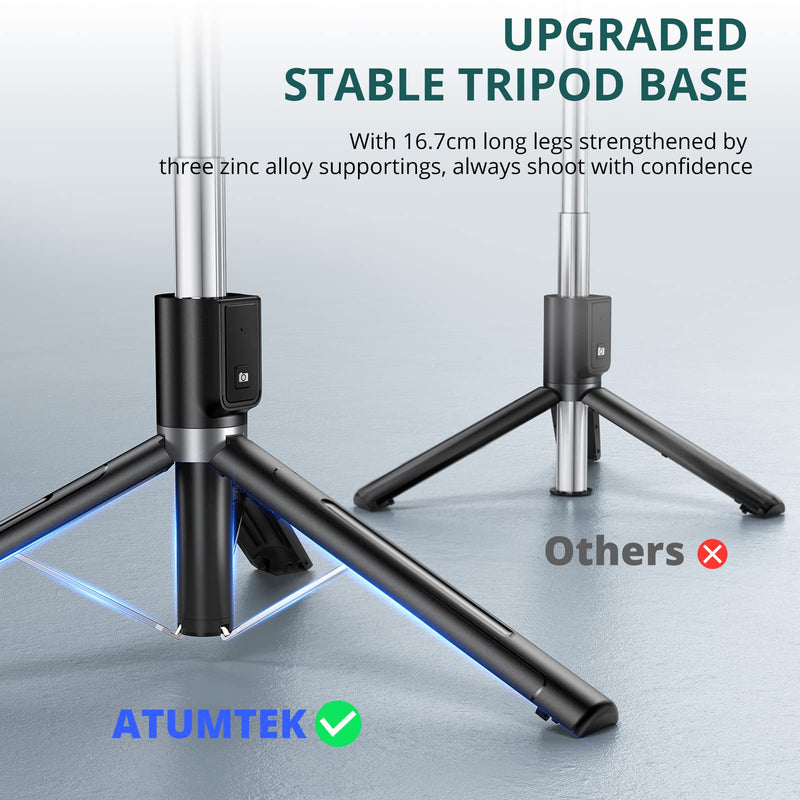  [AUSTRALIA] - ATUMTEK 49" Selfie Stick Tripod, Stable Tripod Stand with Detachable Bluetooth Remote, Compatible with iPhone 14 Pro Max/14 Plus/14/13/12/11, GoPro, Samsung, LG, Google Smartphones, Black