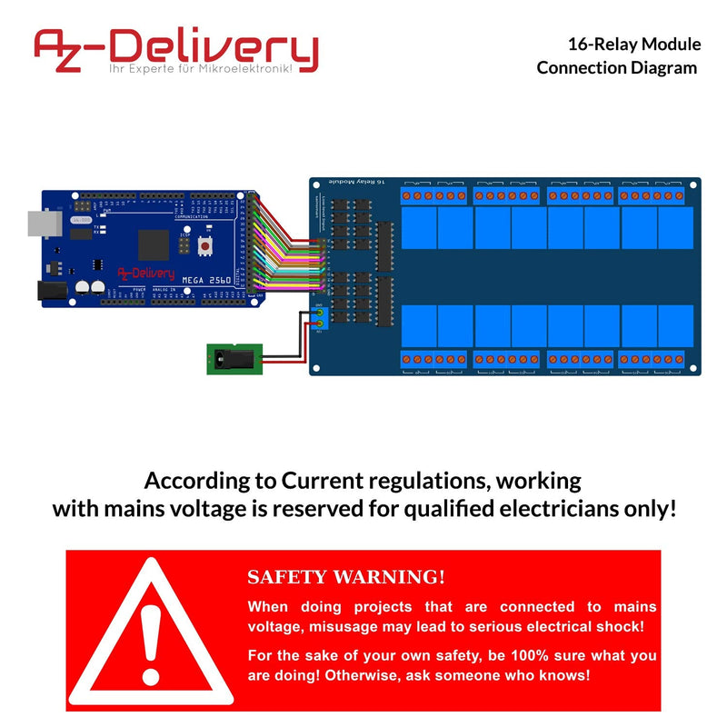  [AUSTRALIA] - AZDelivery 16 relay module 12V with optocoupler low-level trigger compatible with Arduino including e-book! 1